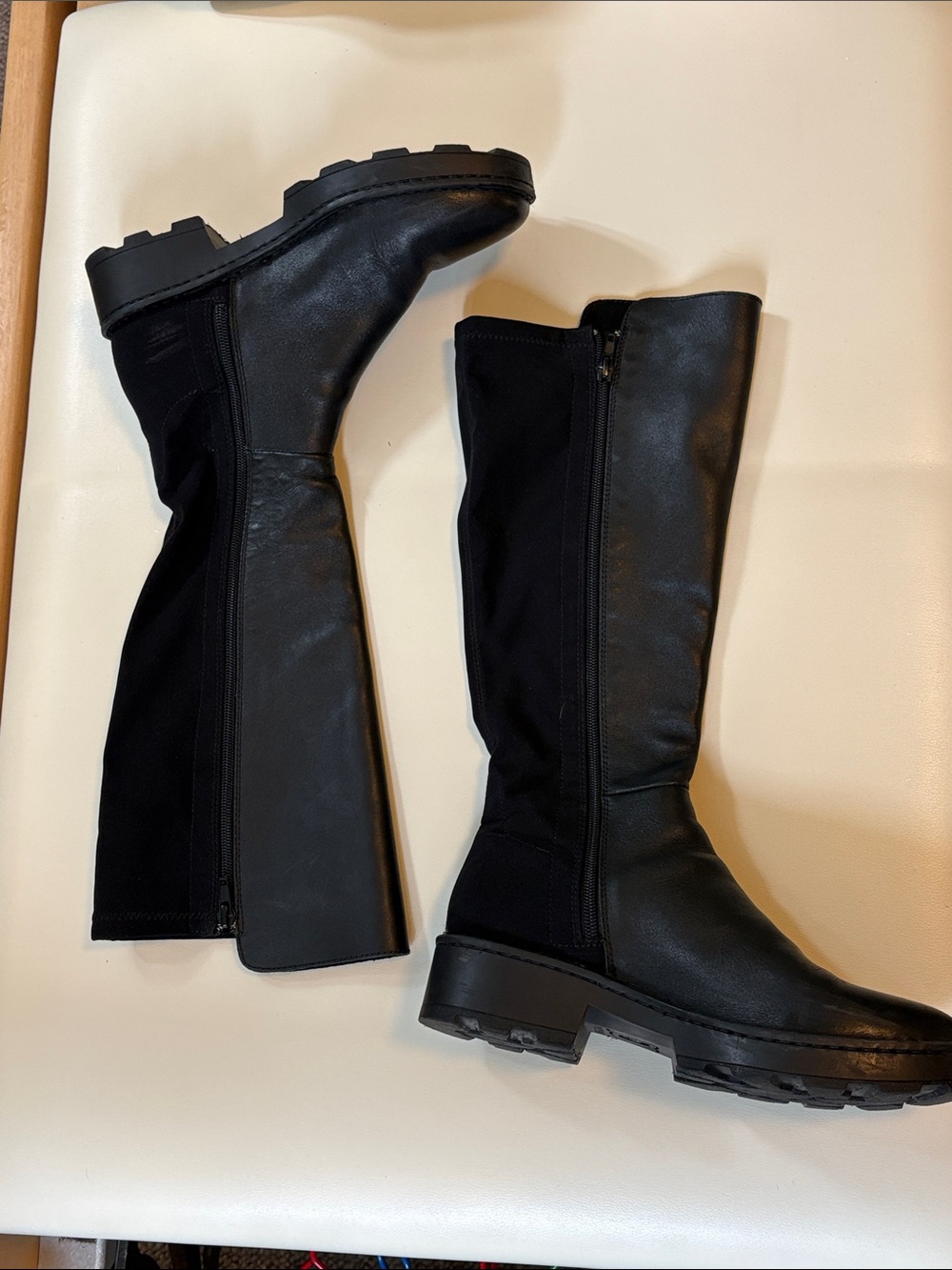 Women's Black Leather & Stretch Knee Boot - Picture 2 of 5